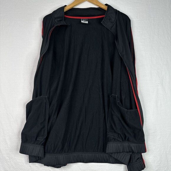 Nike Men's Athletic Jacket Sz XL Black Red Stripe‎ Mock Neck Full Zip Logo Lined - Picture 10 of 12